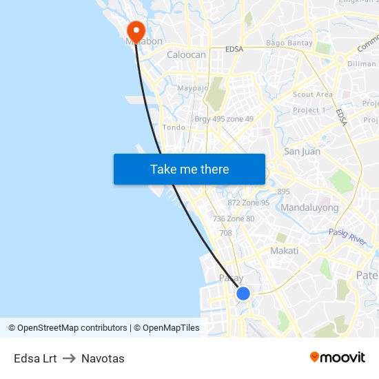 Edsa Lrt to Navotas map