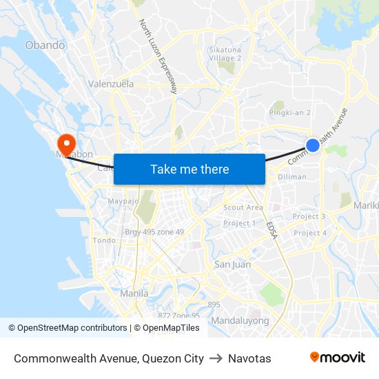 Commonwealth Avenue, Quezon City to Navotas map