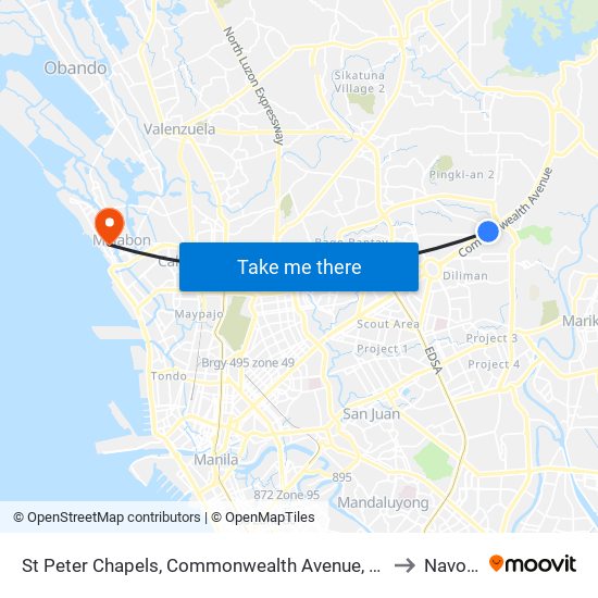 St Peter Chapels, Commonwealth Avenue, Quezon City to Navotas map
