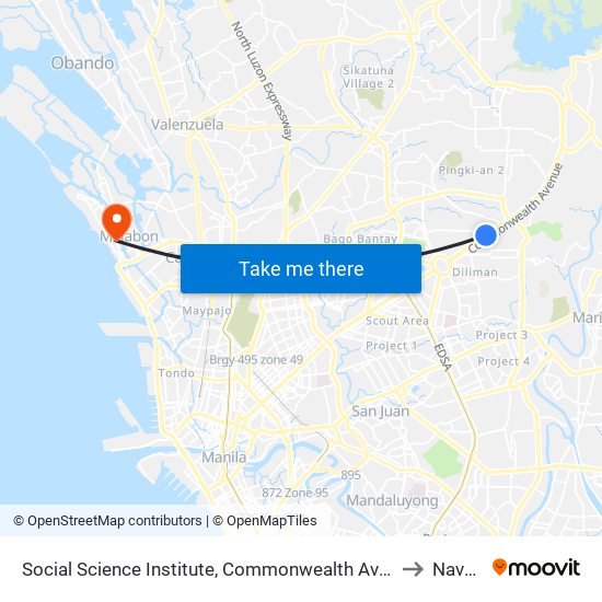 Social Science Institute, Commonwealth Avenue, Quezon City to Navotas map