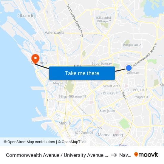Commonwealth Avenue / University Avenue Intersection, Quezon City to Navotas map