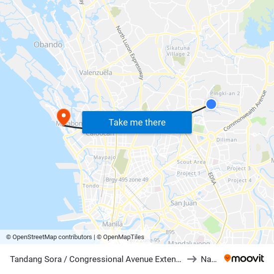 Tandang Sora / Congressional Avenue Extension Intersection, Quezon City to Navotas map