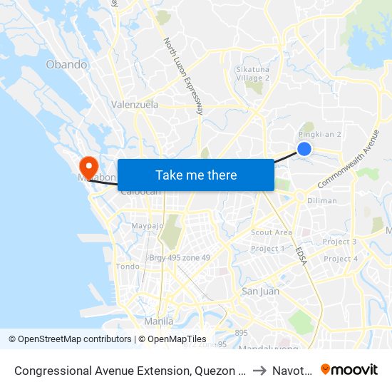 Congressional Avenue Extension, Quezon City to Navotas map
