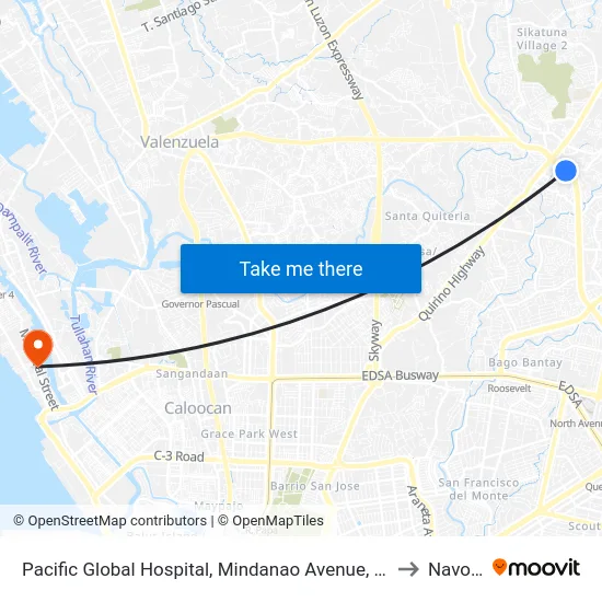 Pacific Global Hospital, Mindanao Avenue, Quezon City to Navotas map
