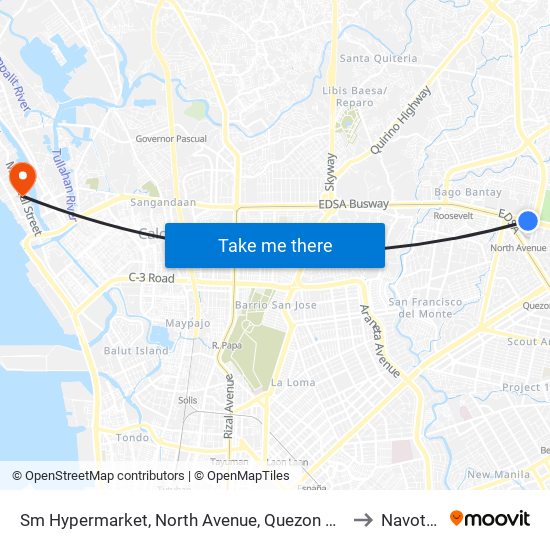 Sm Hypermarket, North Avenue, Quezon City to Navotas map