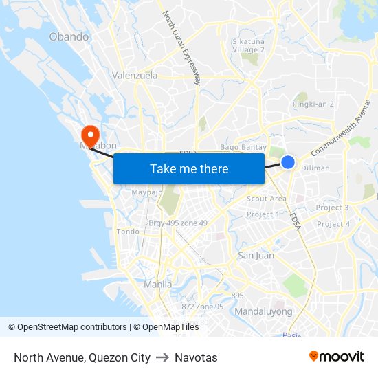 North Avenue, Quezon City to Navotas map