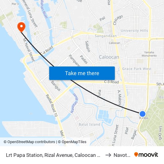 Lrt Papa Station, Rizal  Avenue, Caloocan City to Navotas map