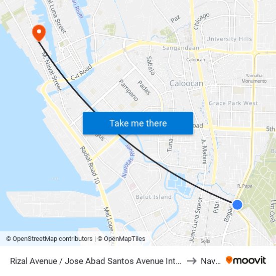 Rizal Avenue / Jose Abad Santos Avenue Interchange, Caloocan City to Navotas map