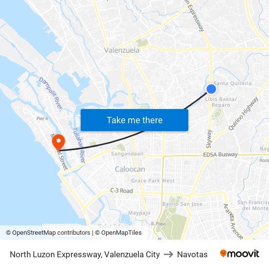North Luzon Expressway, Valenzuela City to Navotas map
