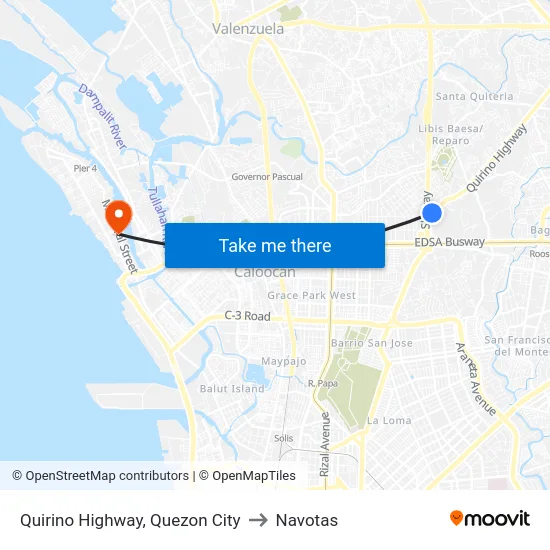 Quirino Highway, Quezon City to Navotas map