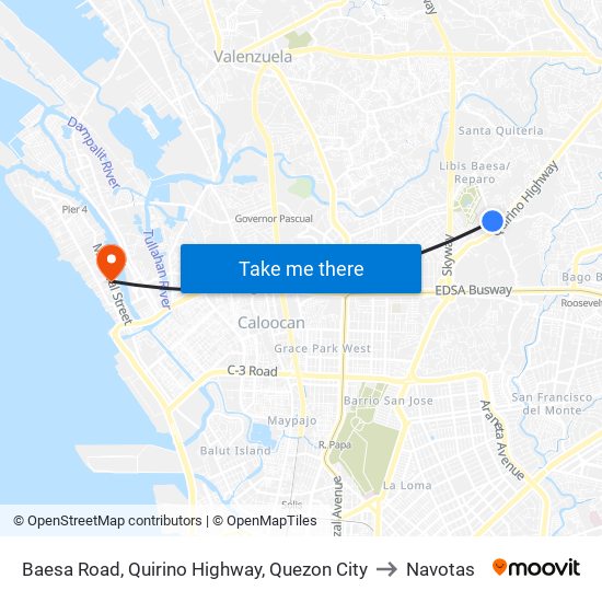 Baesa Road, Quirino Highway, Quezon City to Navotas map