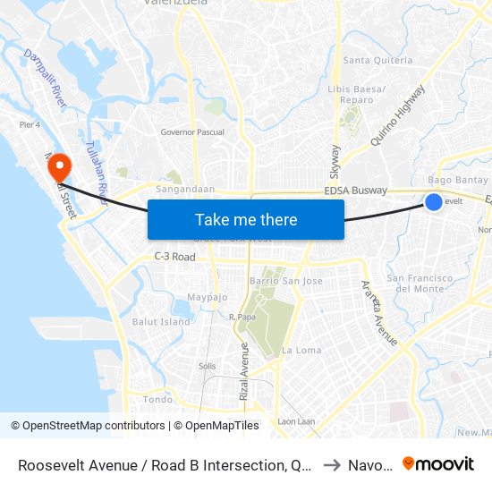 Roosevelt Avenue / Road B Intersection, Quezon City to Navotas map