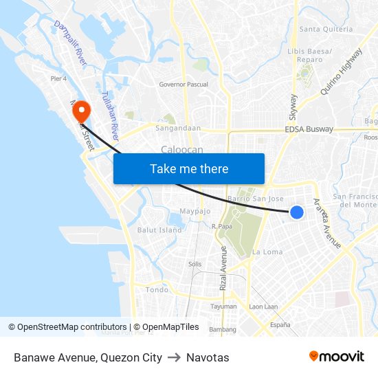 Banawe Avenue, Quezon City to Navotas map