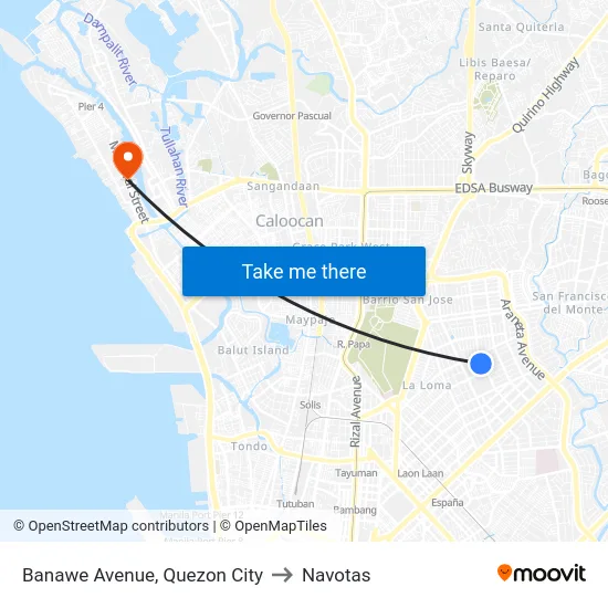 Banawe Avenue, Quezon City to Navotas map