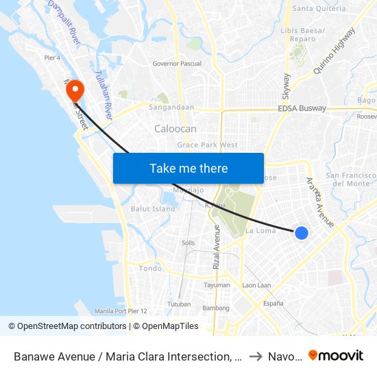 Banawe Avenue / Maria Clara Intersection, Quezon City to Navotas map