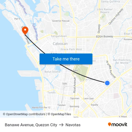 Banawe Avenue, Quezon City to Navotas map