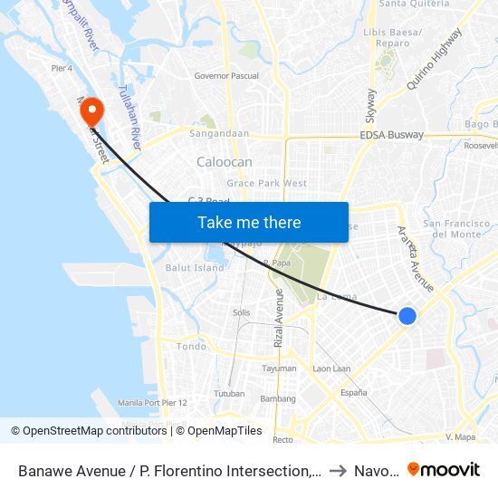Banawe Avenue / P. Florentino Intersection, Quezon City to Navotas map