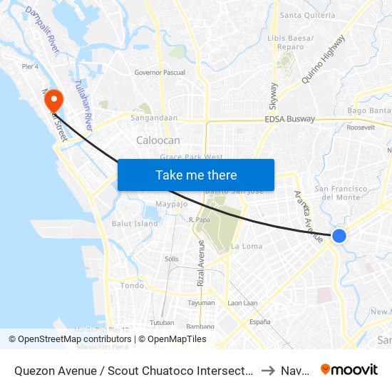 Quezon Avenue / Scout Chuatoco Intersection, Quezon City to Navotas map