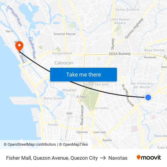 Fisher Mall, Quezon Avenue, Quezon City to Navotas map