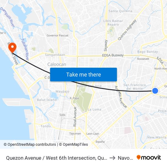 Quezon Avenue / West 6th Intersection, Quezon City to Navotas map