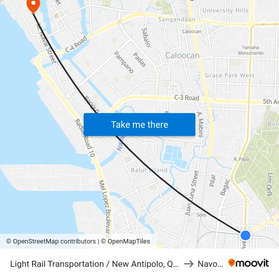 Light Rail Transportation / New Antipolo, Quezon City to Navotas map