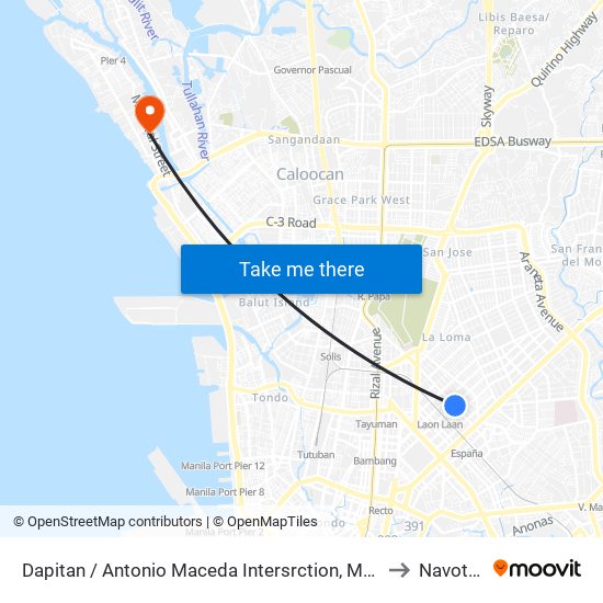 Dapitan / Antonio Maceda Intersrction, Manila to Navotas map