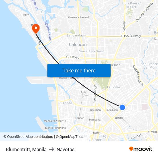 Blumentritt, Manila to Navotas map