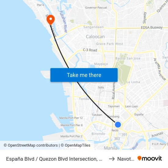 España Blvd / Quezon Blvd  Intersection, Manila to Navotas map
