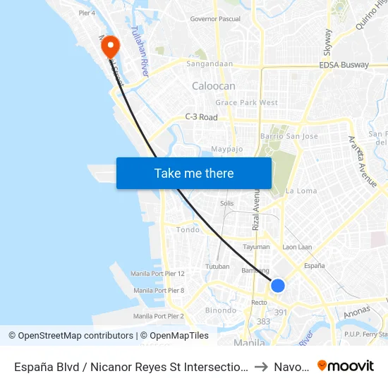 España Blvd / Nicanor Reyes St Intersection, Manila to Navotas map
