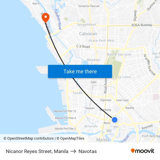 Nicanor Reyes Street, Manila to Navotas map