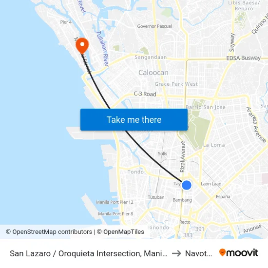 San Lazaro / Oroquieta Intersection, Manila to Navotas map