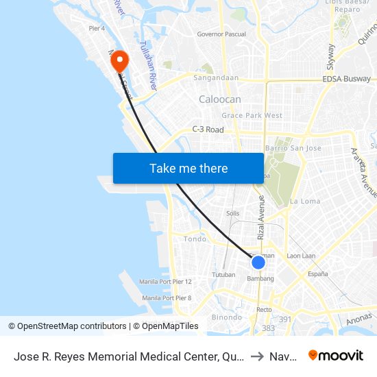 Jose R. Reyes Memorial Medical Center, Quiricada, Manila to Navotas map