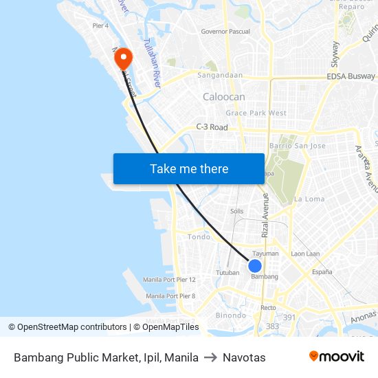 Bambang Public Market, Ipil, Manila to Navotas map