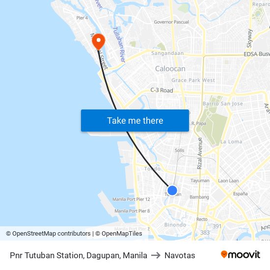 Pnr Tutuban Station, Dagupan, Manila to Navotas map