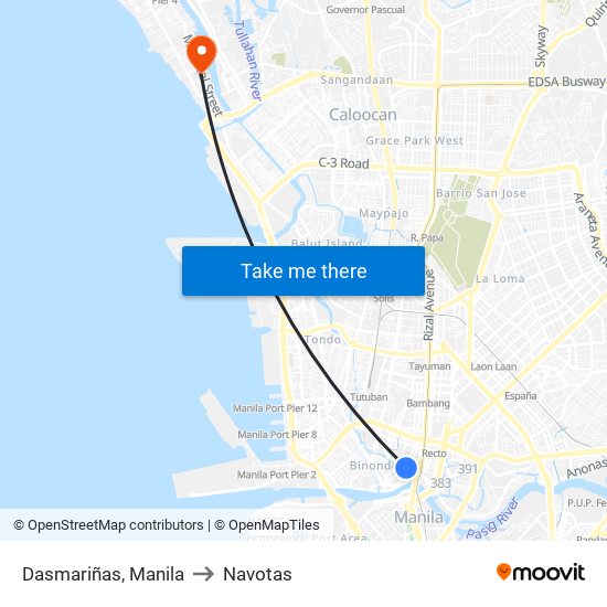 Dasmariñas, Manila to Navotas map