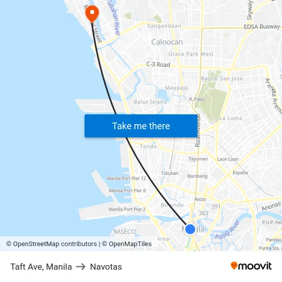 Taft Ave, Manila to Navotas map