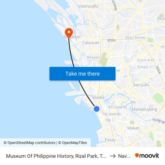 Museum Of Philippine History, Rizal Park, T.M. Kalaw, Manila to Navotas map