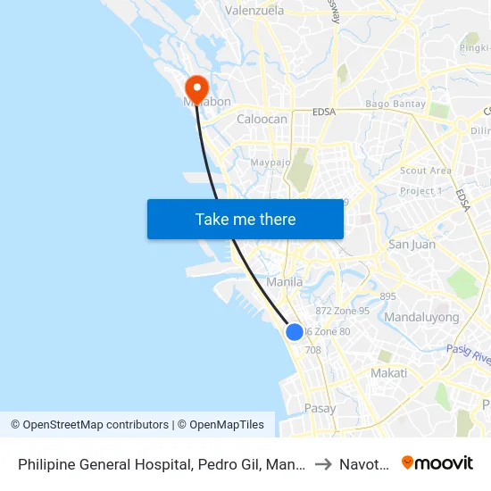 Philipine General Hospital, Pedro Gil, Manila to Navotas map