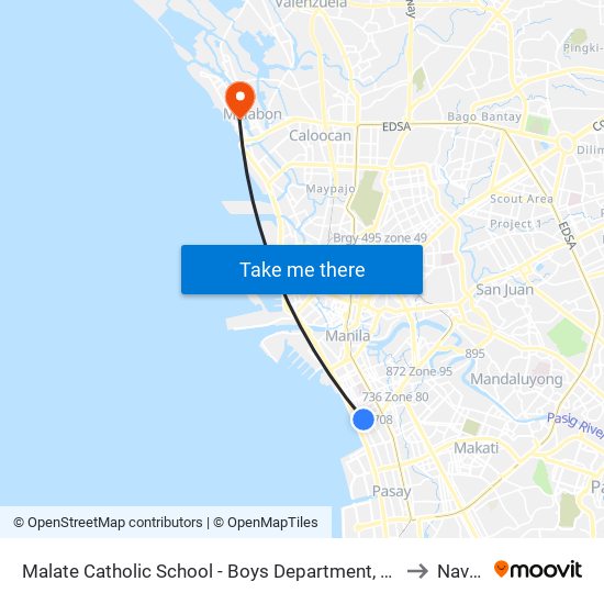 Malate Catholic School - Boys Department, Madre Ignacia, Manila to Navotas map