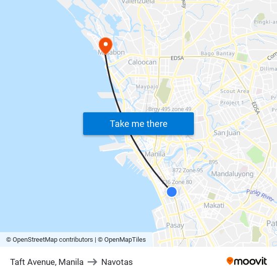 Taft Avenue, Manila to Navotas map