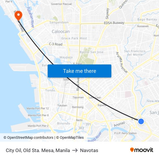 City Oil, Old Sta. Mesa, Manila to Navotas map