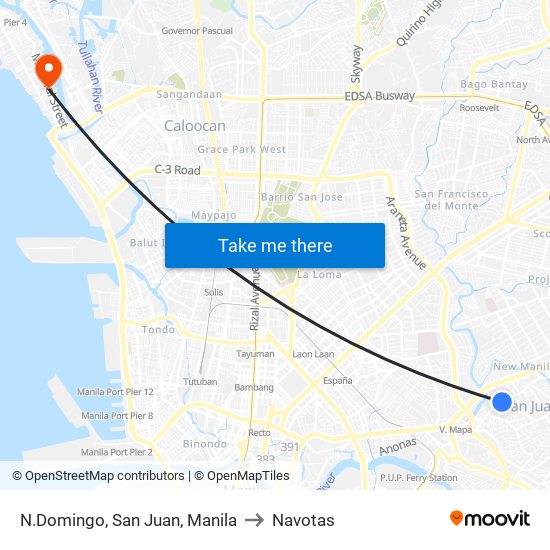 N.Domingo,  San Juan, Manila to Navotas map