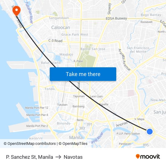 P. Sanchez St, Manila to Navotas map
