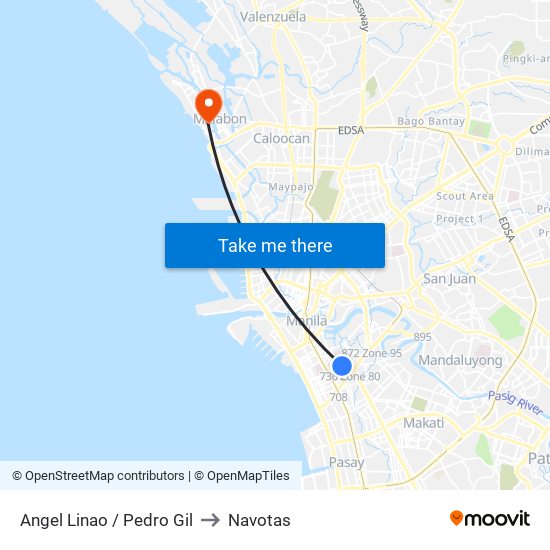 Angel Linao / Pedro Gil to Navotas map