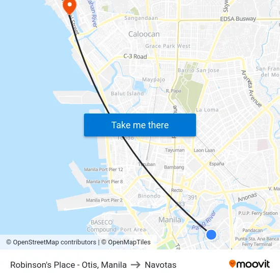 Robinson's Place - Otis, Manila to Navotas map
