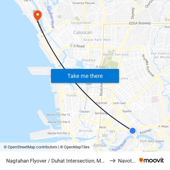Nagtahan Flyover / Duhat Intersection, Manila to Navotas map