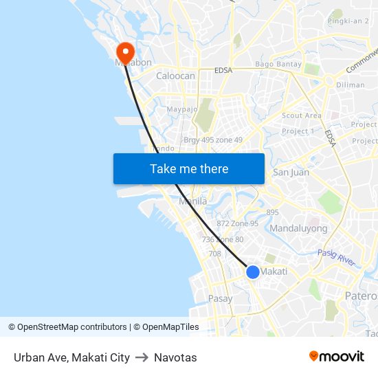 Urban Ave, Makati City to Navotas map