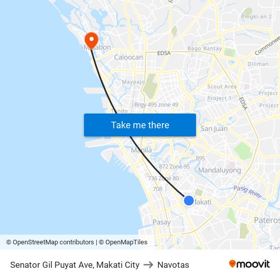 Senator Gil Puyat Ave, Makati City to Navotas map