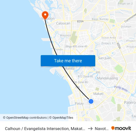 Calhoun / Evangelista Intersection, Makati City to Navotas map