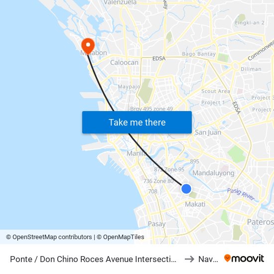 Ponte / Don Chino Roces Avenue Intersection, Makati City, Manila to Navotas map